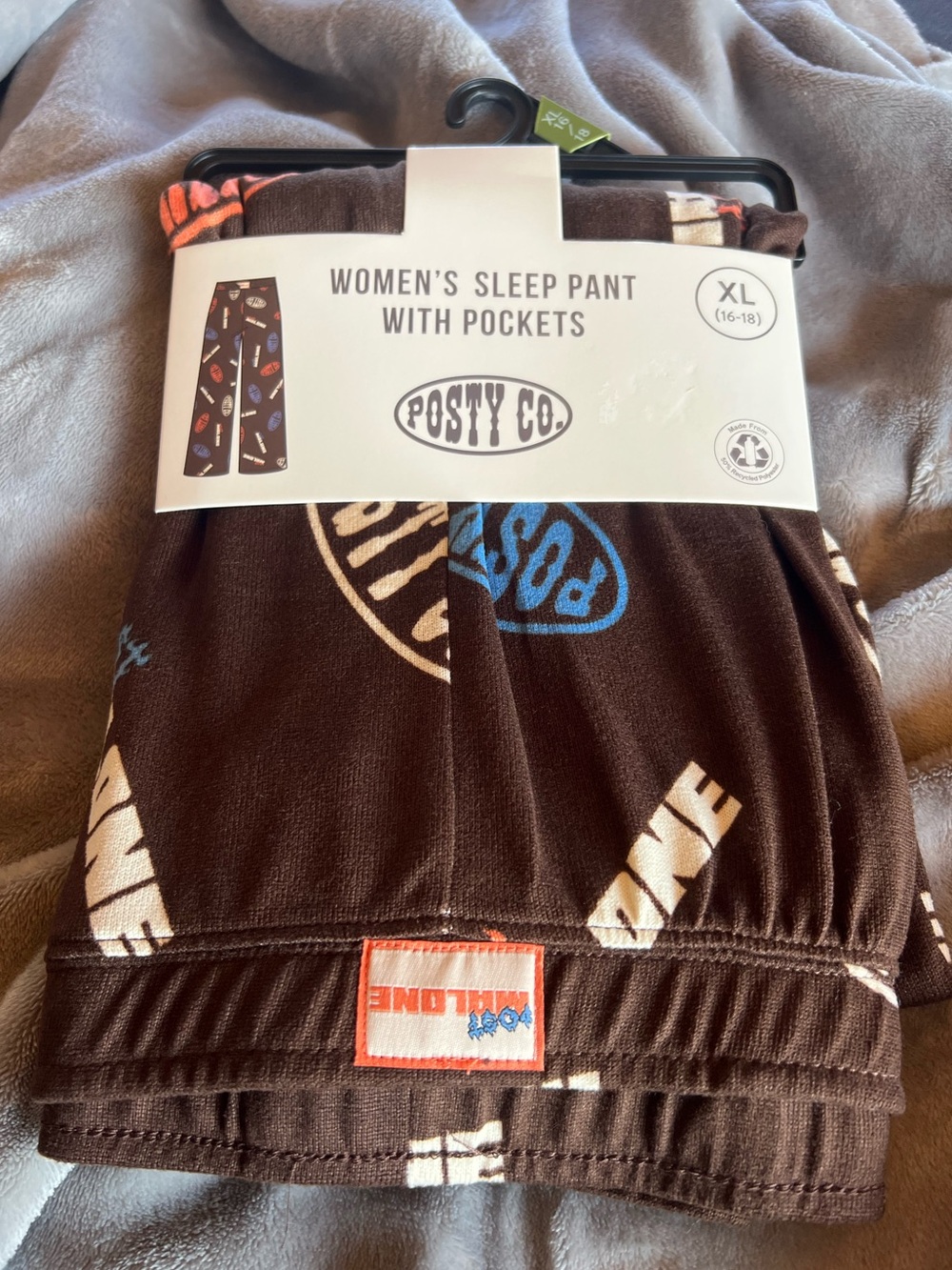 Posty Co. Post Malone Brown Women’s XL Sleep Pants/Pockets, Recycled, new in pkg